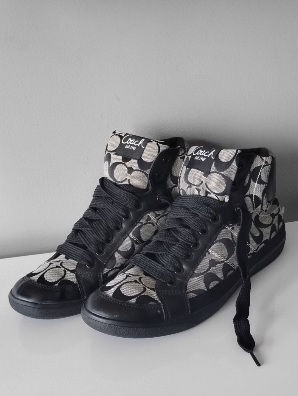 Coach Black and Gray Signature High-Top Sneakers